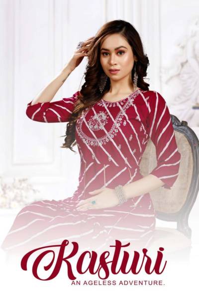 Kasturi By Trendy Designer Rayon Frock Style Kurti Collection